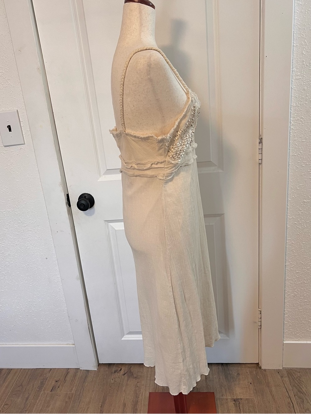 VNTG Y2K Old Navy Cotton Gauze Braided Strap Beaded Summer Maxi Dress - Picture 3 of 8